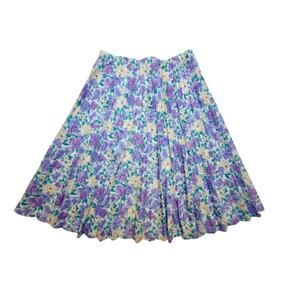 Baroness Polyester Pleated Midi Skirt Purple Yellow Floral Size XL VTG